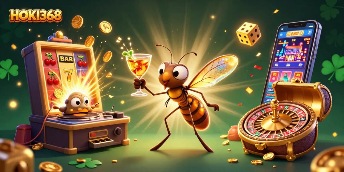 Experience the thrilling world of HOKI368, where a frozen mosquito mascot and friends engage in lively casino activities.