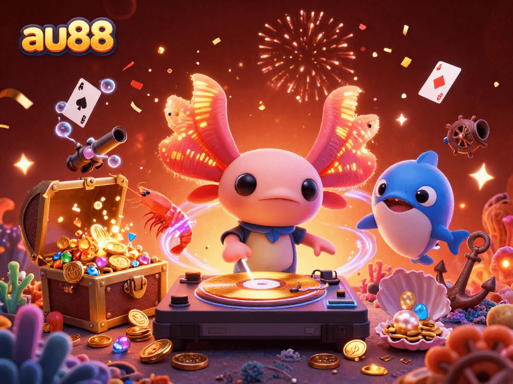 Experience thrilling gaming at au88 with a vibrant underwater casino scene featuring colorful characters.