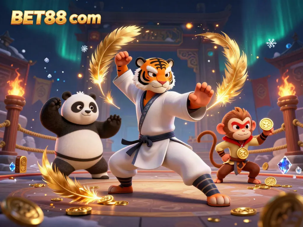 Experience the thrilling world of BET88 com with a kung fu tiger and friends in a captivating gaming scene