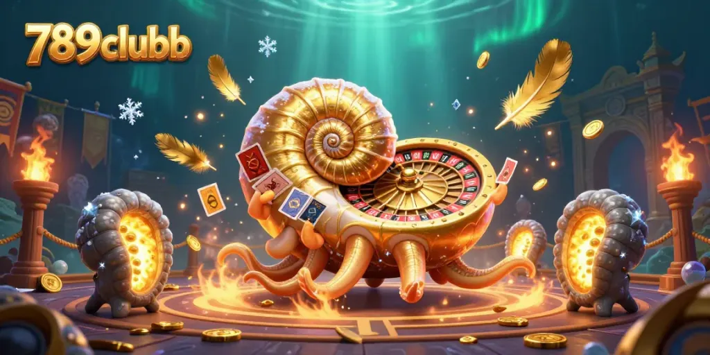 Bet and win big at 789clubb with vibrant 3D casino graphics depicting a giant nautilus as a roulette.