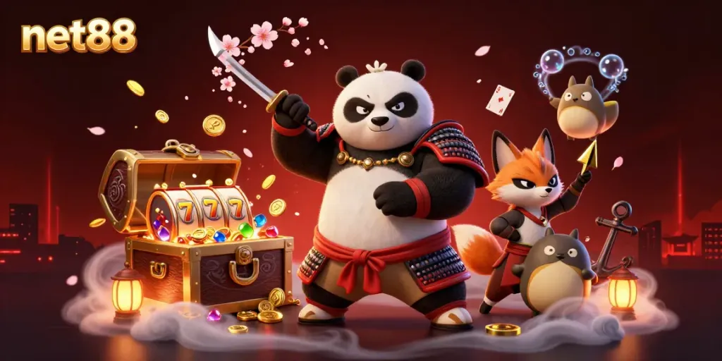 Experience thrilling gameplay with net88 featuring vibrant samurai panda and dynamic casino elements.