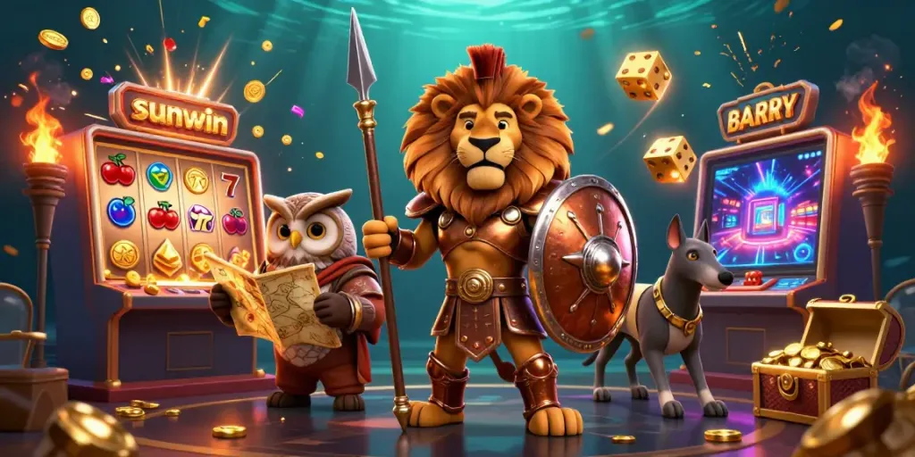 Experience the thrill of winning with sunwin in a vibrant, animated casino illustration.