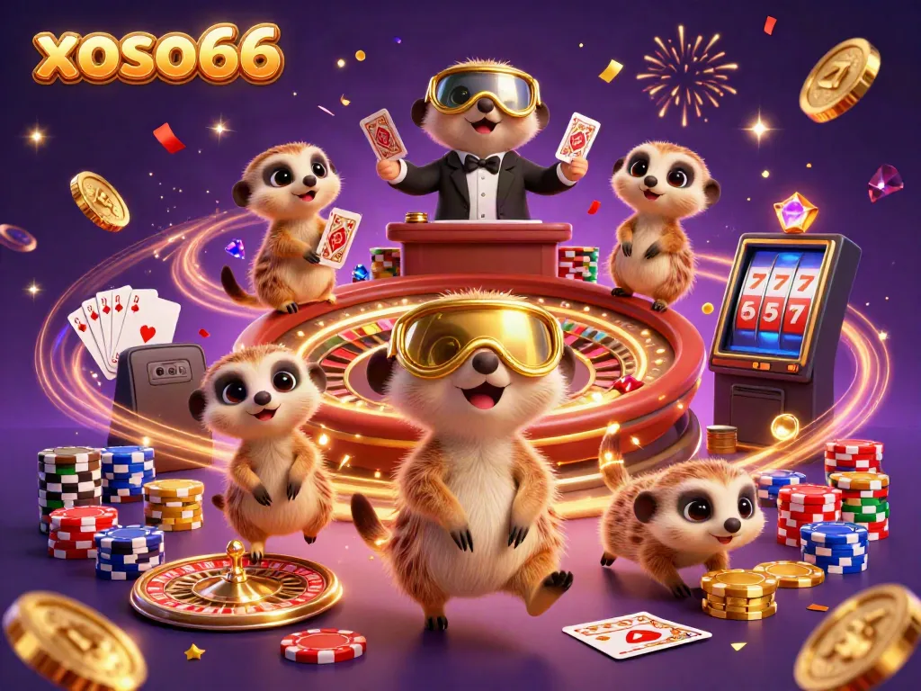 Experience excitement at xoso66 with meerkats managing a vibrant casino scene.