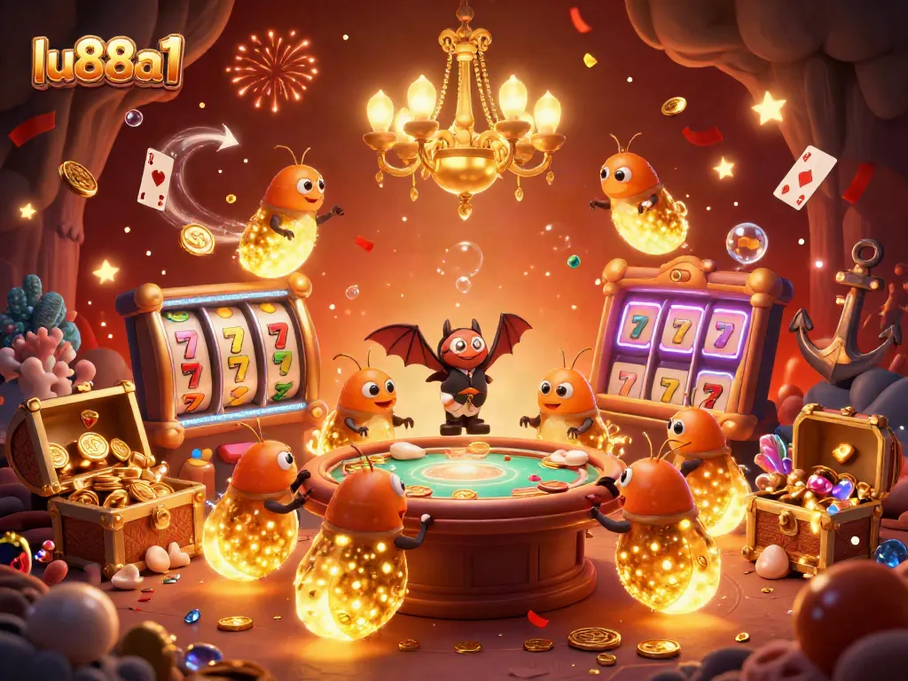 Experience thrilling slot action at lu88a1 with glowworms lighting a vibrant casino scene.