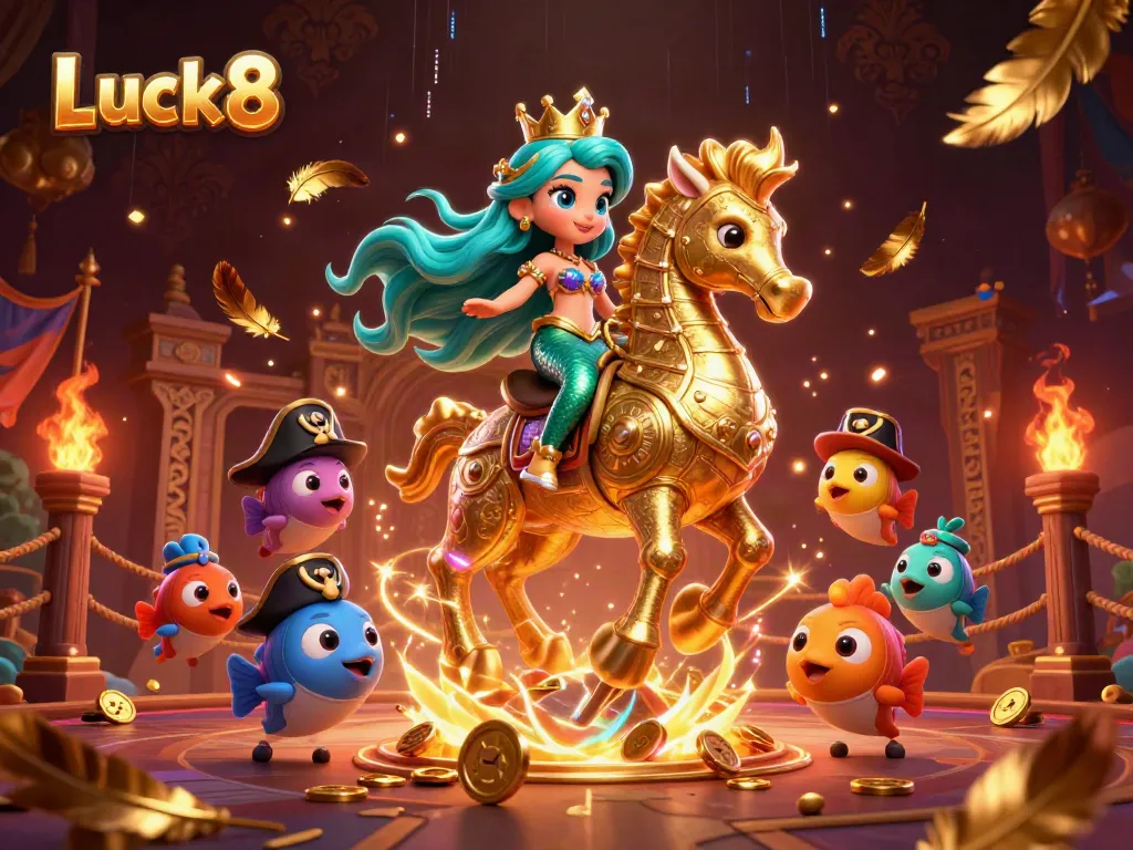 Experience the vibrant casino world of Luck8 with captivating characters and dynamic game elements.