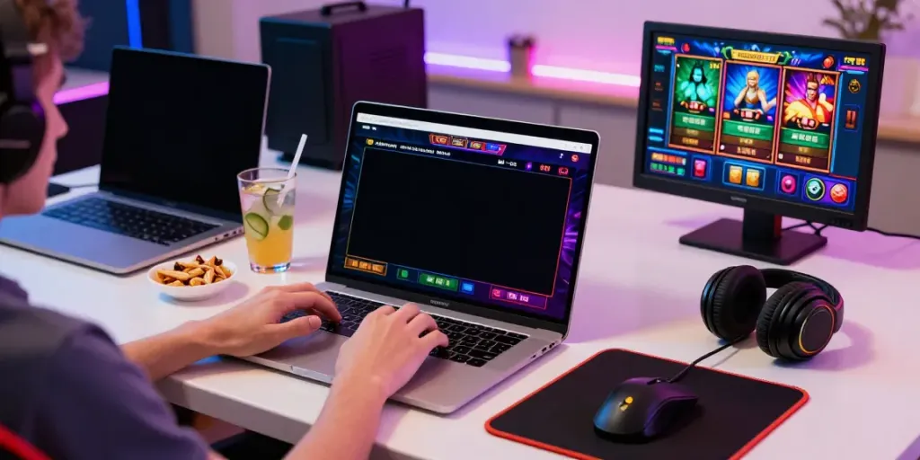 Pengguna menikmati permainan slot online di SERIBUTOTO dengan suasana bermain yang menyenangkan.