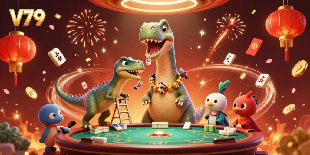 Experience thrilling gameplay with V79 at a vibrant casino scene featuring unique characters and rich decorative elements.