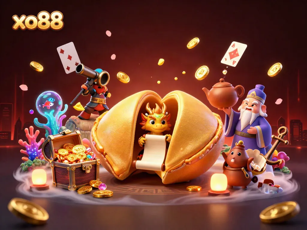 Engage with exciting xo88 gaming experiences as a dragon reveals fortunes inside a golden cookie.
