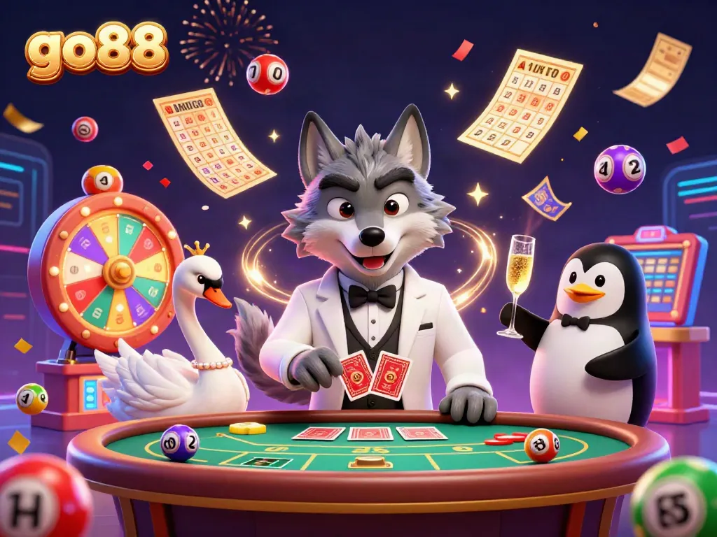Experience the thrilling atmosphere of go88 at a lively baccarat table filled with vibrant casino elements.
