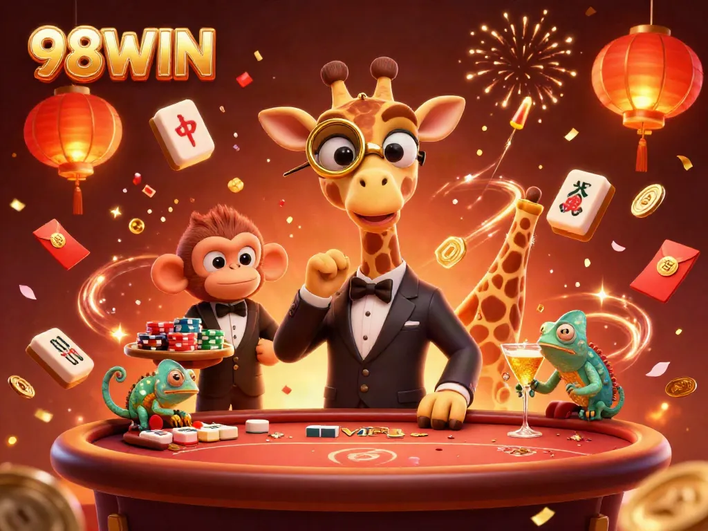 Experience thrilling gameplay at 98WIN with vibrant casino characters and dynamic elements.