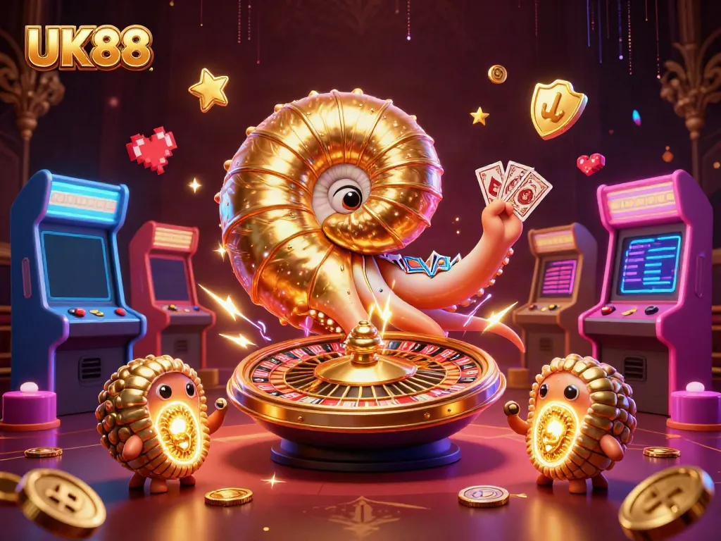 Experience thrilling gameplay with UK88's dynamic 3D digital casino scene featuring vibrant characters and gameplay elements.