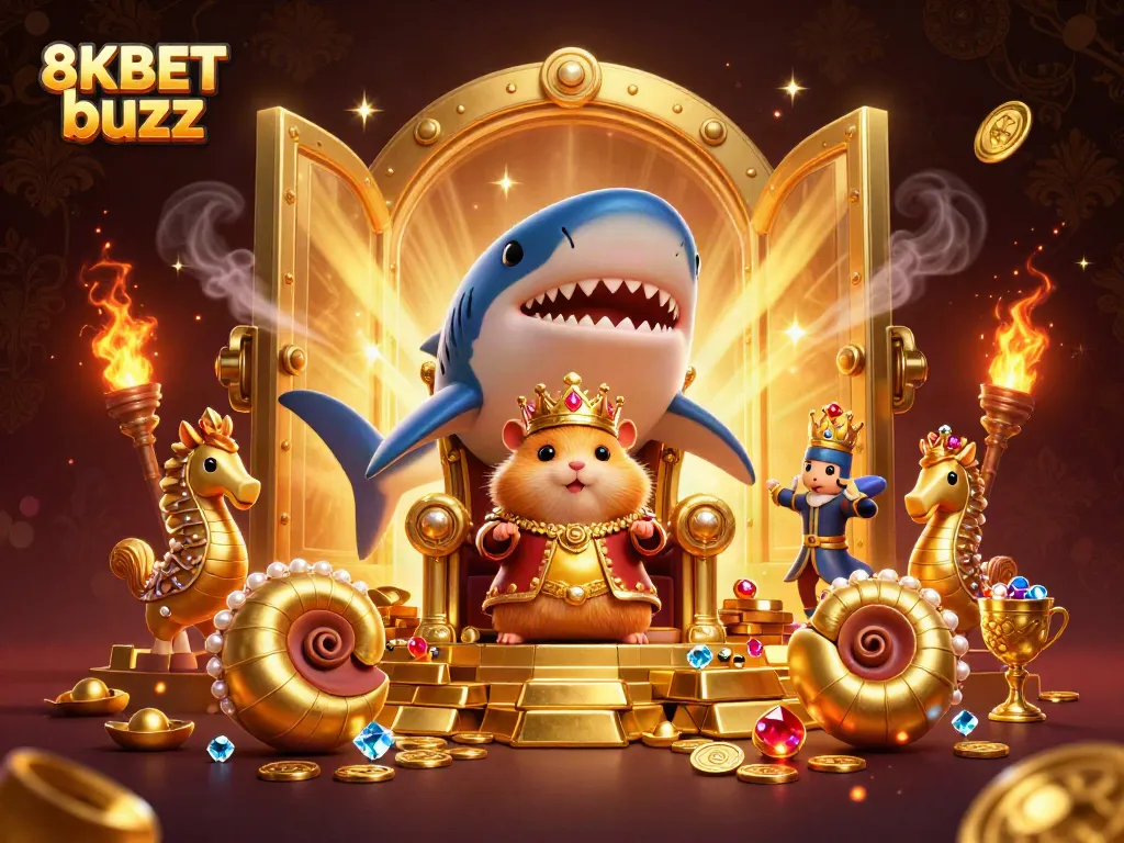 Experience the wealth and excitement of 8KBET buzz in this vibrant casino illustration.