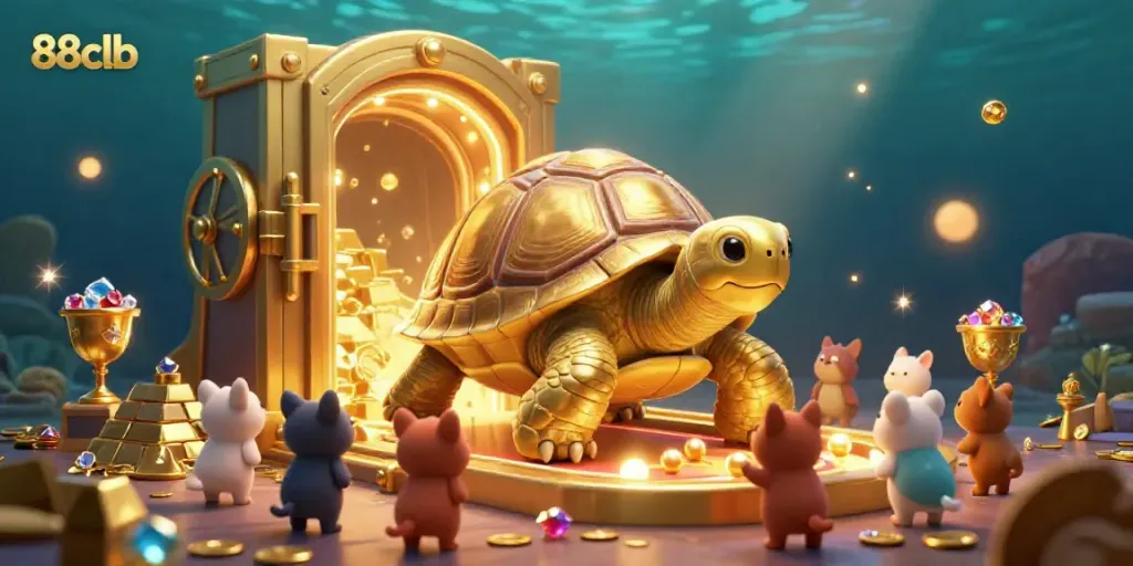 Engage in thrilling games at 88clb with a golden tortoise pinball machine revealing treasures.