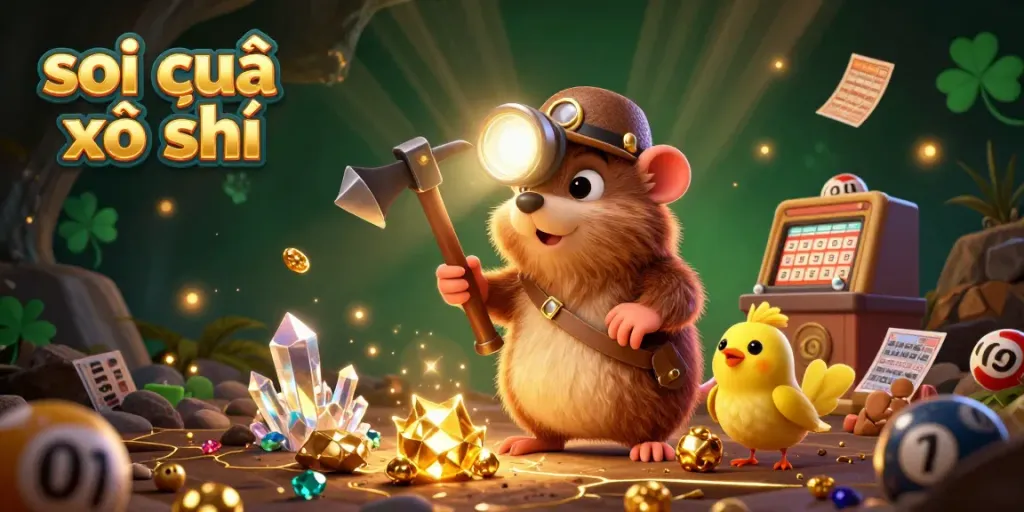 Engage in lottery predictions with soi cầu xổ số in a vibrant 3D treasure hunt scene packed with exciting elements.