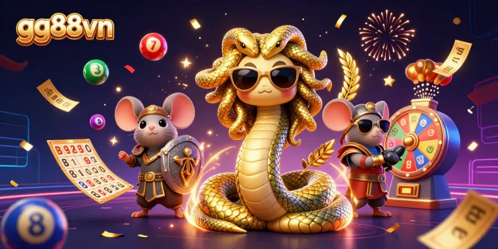 Engage with gg88vn's thrilling casino experience featuring vibrant lottery elements and lively characters.