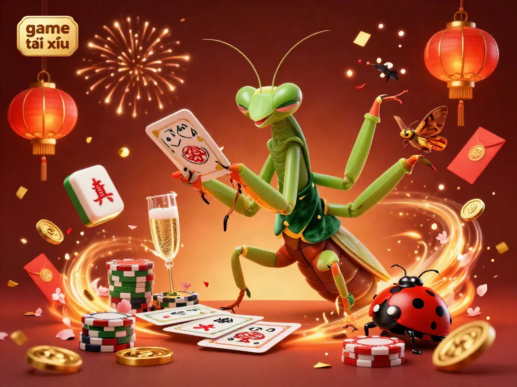 Experience excitement in game tài xỉu with vibrant characters and dynamic casino elements swirling around.